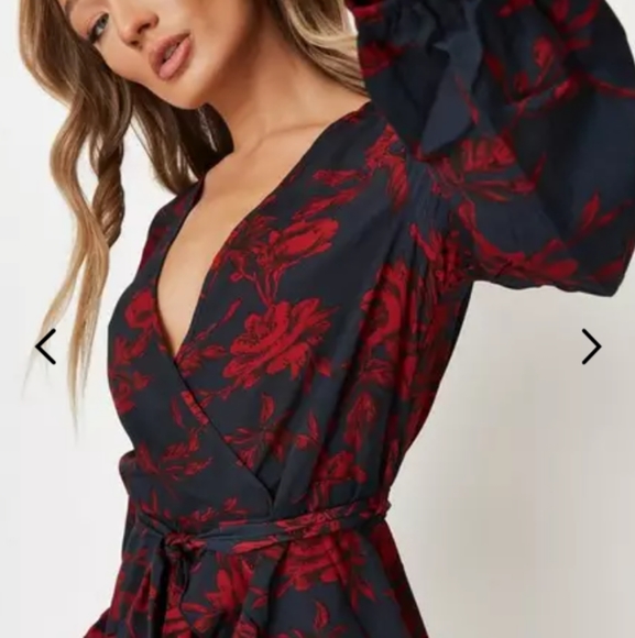 New Sexy Chic Floral Wrap Long Sleeve Mini Dress - Picture 6 of 13